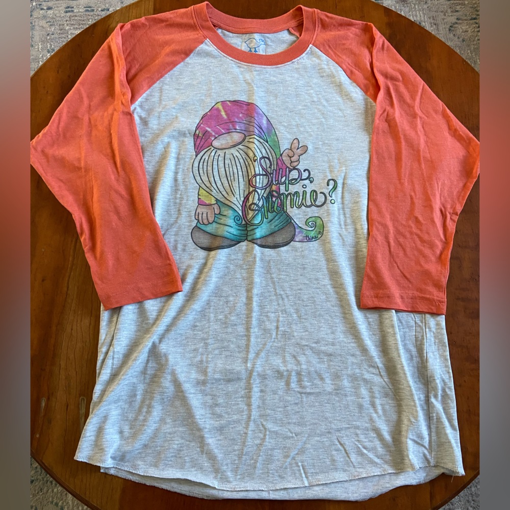 NEW! Women’s Peace Gnome Orange 3/4 Sleeve Raglan Size Large